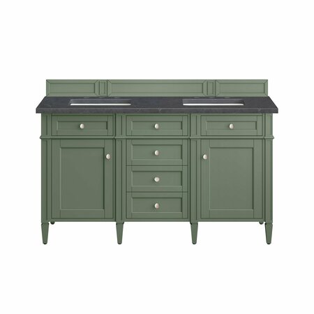 JAMES MARTIN VANITIES Brittany 60in Double Vanity, Smokey Celadon w/ 3 CM Charcoal Soapstone Top 650-V60D-SC-3CSP